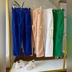 Colorful High-Waist Cargo Jeans Pants